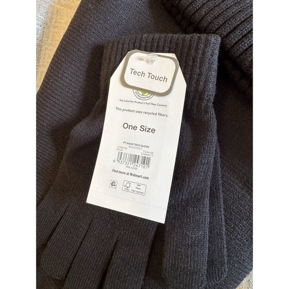 Time & Tru 3 Piece One Size Black Beanie Hat, Tech Gloves & Scarf Set NWT - Picture 6 of 6